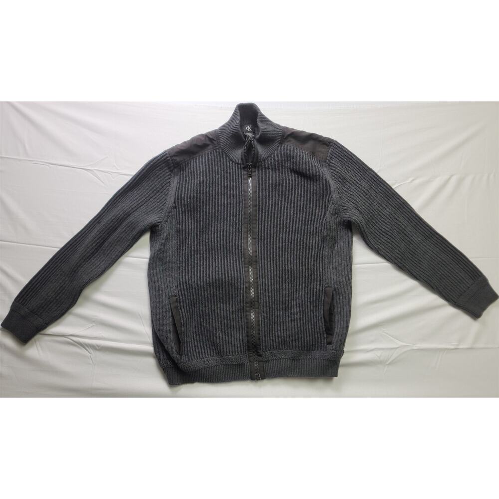 Calvin Klein Men's 2XL/XXL/XXG Knit Zipper Cardigan Jacket Ribbed Grey & Black